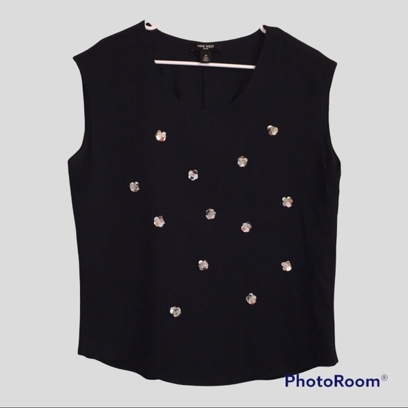 Nine West top women’s size medium blouse size medium sleeveless Flower appliqué - Picture 11 of 12